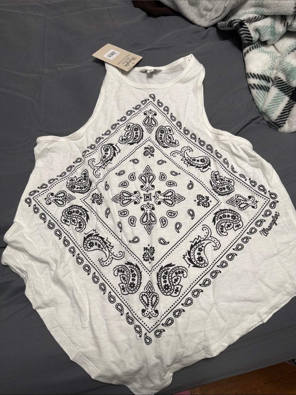Wrangler White Tank Top with Black Bandana Print